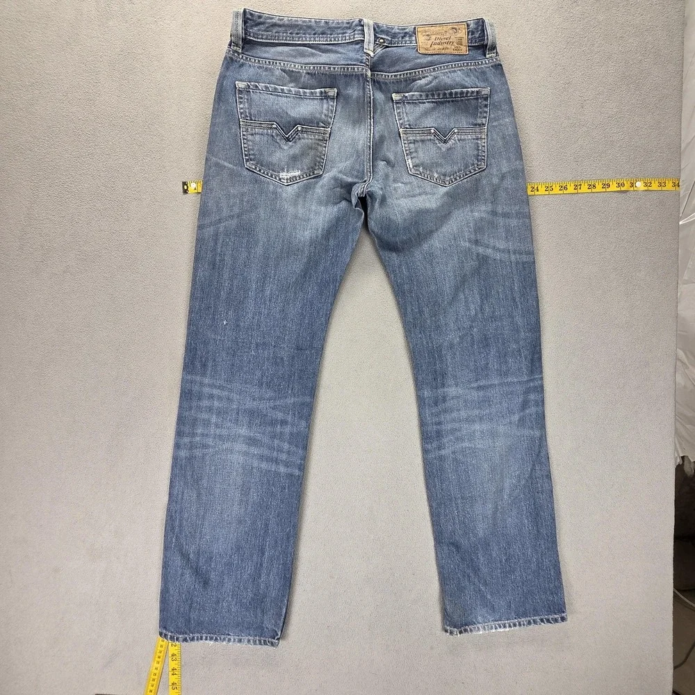 Diesel Jeans Mens 33x32 Blue Larkee Regular Straight Distressed Button Fly 008B4